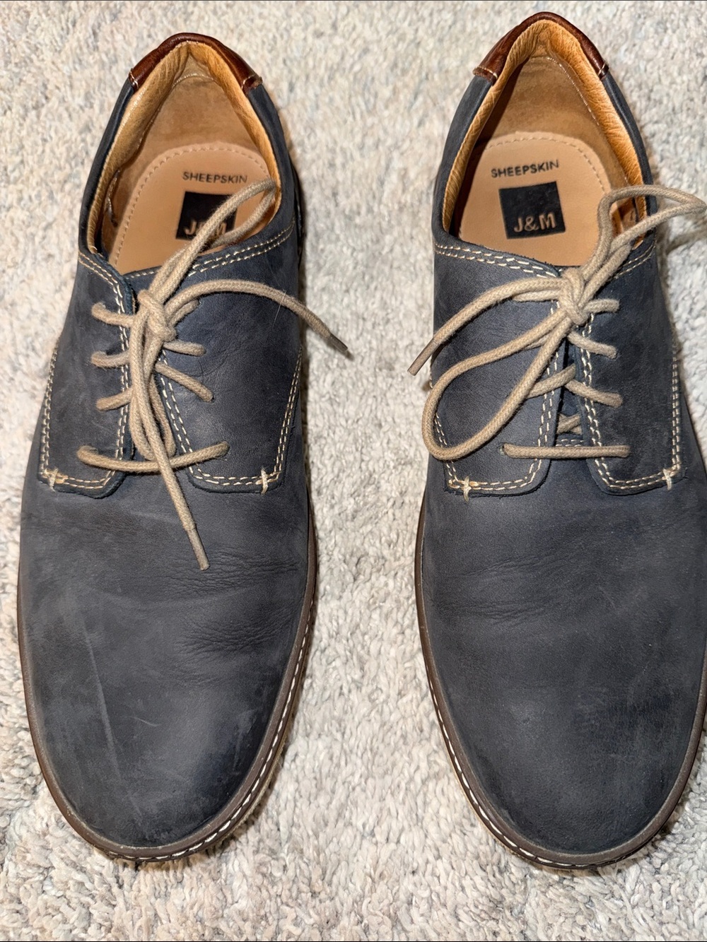Johnston & Murphy Men’s Sheepskin Casual Shoes Gray leather eclectic grandpa
